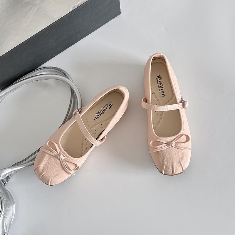 Inner height increase single shoes women's 2025 spring new Korean version grandma shoes elastic band word with bow Mary Jane shoes