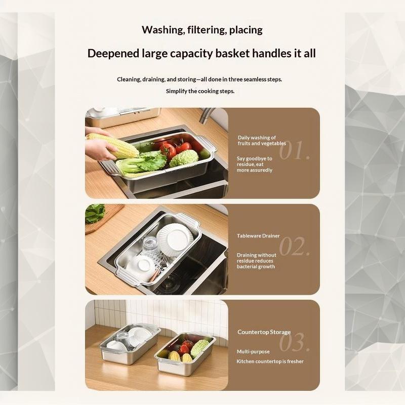 Expandable Stainless Steel Sink Drain Basket Telescopic Adjustable Filter Holder for Fruit Cleaning Kitchen Accessories