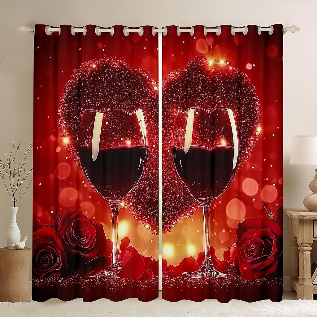Valentine Day Curtain Red Rose Curtains Drapes Romantic Floral Window Couple Botanical Flower Treatments Polyester