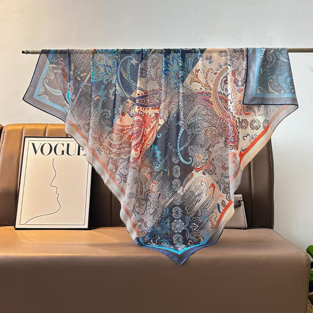 Tencel Cotton Blended 110 * 110 Silk Scarf Chinese Square Scarf Versatile Scarf Neck Protection Scarf Spring Flower Series