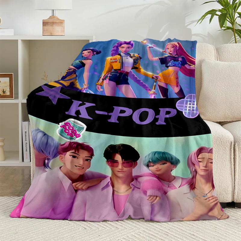 1PC Colorful Kpop cartoon Flannel Blanket Gift, Suitable for Both Men And Women, Soft Ideal for Beds And Sofa, Birthday Or Christmas Gift
