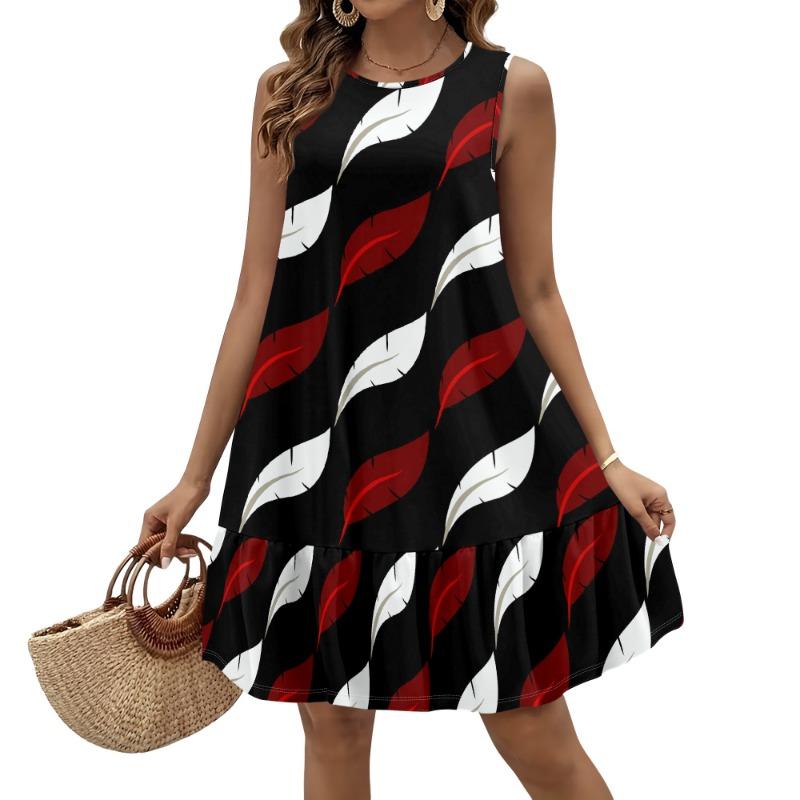 Spring And Summer Women's Dresses, Fashionable  Printed Casual Dresses, Sleeveless Round Neck Versatile Dresses.