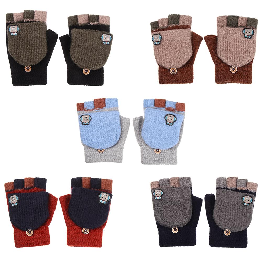 Cover Students Children Winter Warm Mittens Half-finger Gloves Knitted Glove Thickening Gloves