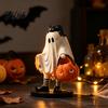Small Statue for Mantels Cute Ghost Statue, Resin Black Cat Holding Pumpkin Bucket Ornament, Halloween Figurine Home Holiday Party Table Mantel