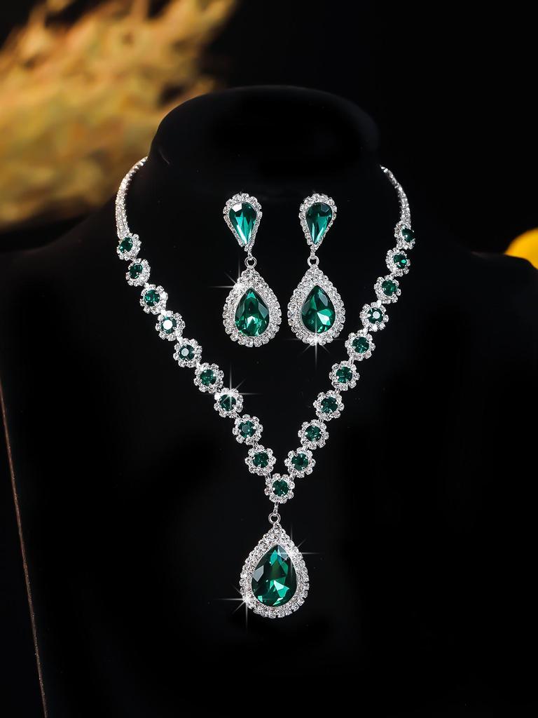 Elegant Rhinestone Zirconia Necklace & Jewelry Set for Bridal & Evening Wear