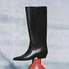 Luxury Designer Knee Boots Women Sexy Black Pointed Toe Sewing Chunky Heel Platform Boots Comfortable Soft Leather Long Boots