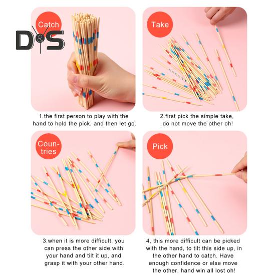 Wooden Pick-Up Sticks Game with Box Kids Adults Interactive Classic Board Game Brain Teaser Educational Long Bamboo Stick Picking Desk Toy