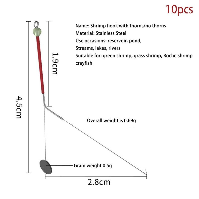 10Pcs Stainless Stell Shrimp Hook Wild Artifact Tool River Shrimp Hook Fishing Tackle Accessories Fishing Shrimp Tool