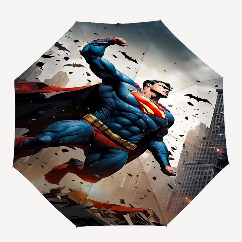 1pc Superman, Cityscape Automatic Folding Umbrella - Compact 8-Rib Design, Durable Plastic & Iron1424L