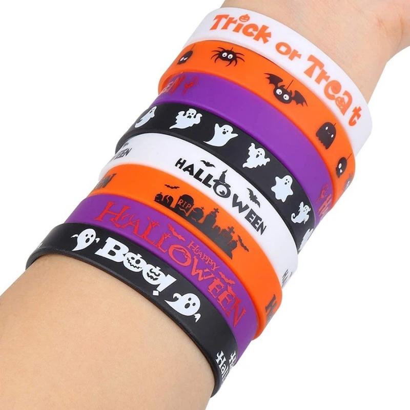 8pcs/pack Halloween Silicone Wristbands Pumpkin Ghost Boo Rubber Bracelets Trick Or Treat Party Favors Costume Accessories Gift