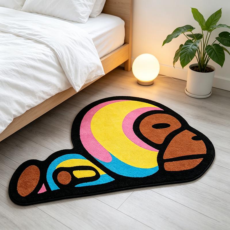 Cool Cartoon Monkey Irregular Shaped Rug Unique Art Entryway Decor Floor Mat Soft Plush Carpet for Gaming Room Bedroom Bedside