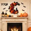 Spooky Wall Hanging Halloween Black Cat Moon Wreath, Gothic Crescent Wreath with Floral Artificial Rose Flowers for Home Front Door Porch Decor Party