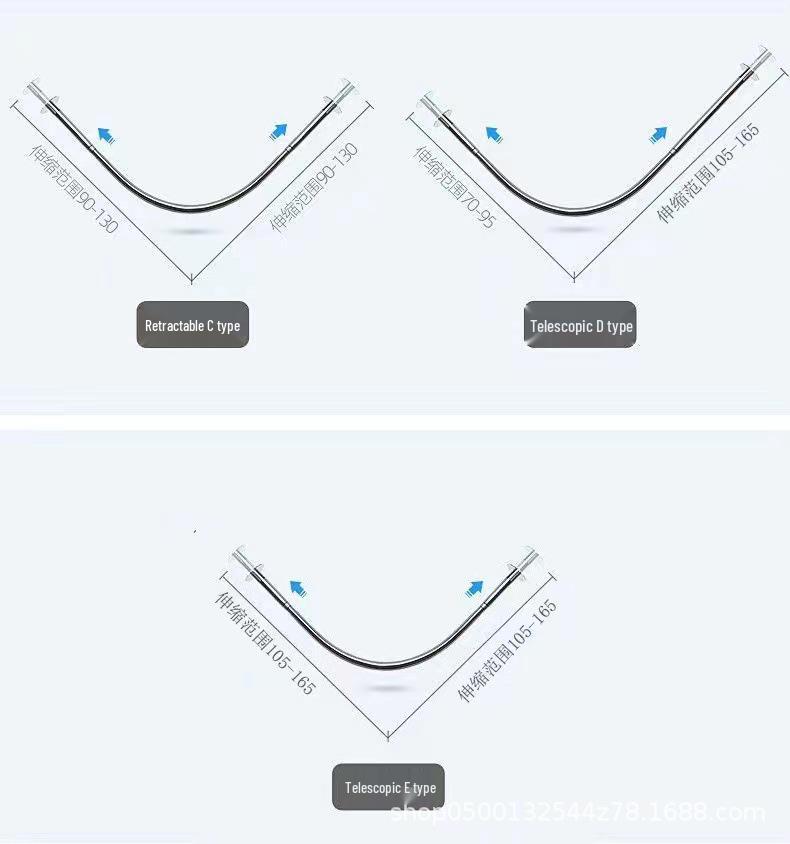 Telescopic Curve or L-Shaped Shower Curtain Rod, Waterproof and Punch-Free, for Bathroom/Toilet.