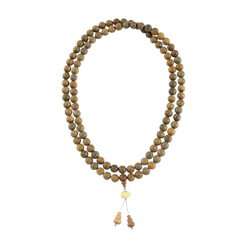 108-Bead Green Sandalwood & Boxwood Lotus Buddhist Prayer Bracelet/Necklace Set for Men/Women