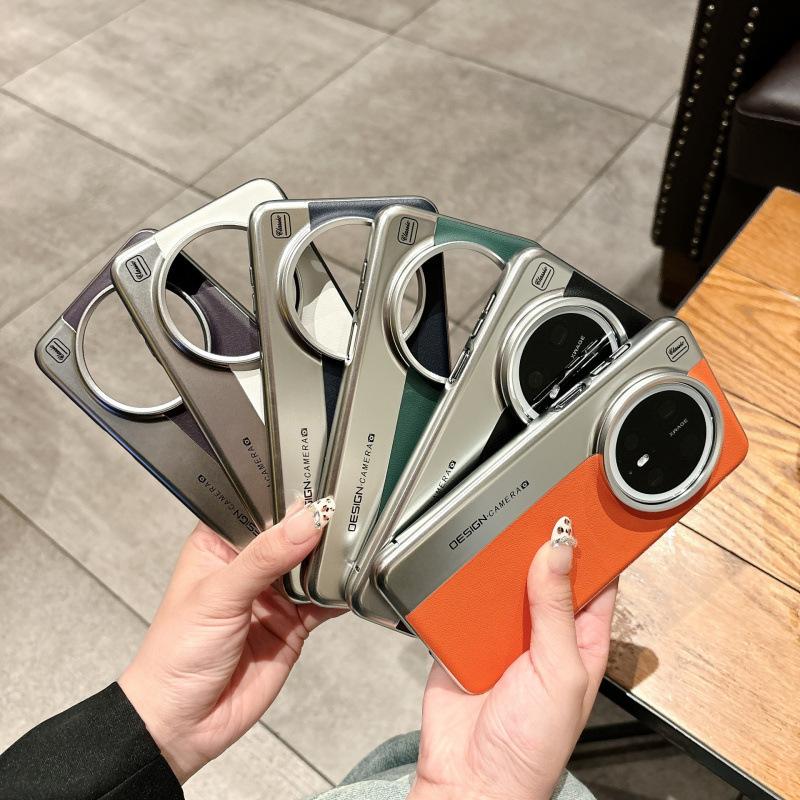 The camera model is suitable for Huawei Mate80ProMax plain leather splicing mobile phone case Xiaomi 17 premium business case.
