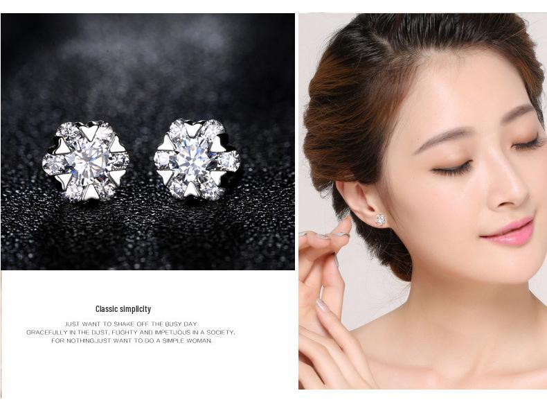 S925 Sterling Silver Snowflake Moissanite Hexagram Earrings, Simple Christmas Studs