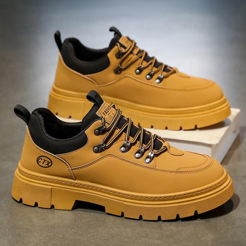 Outdoor Leather Men's Casual Shoes Non Slip Hiking Shoes Breathable Lightweight Fashion Work Boots Comfortable Walking Sneakers