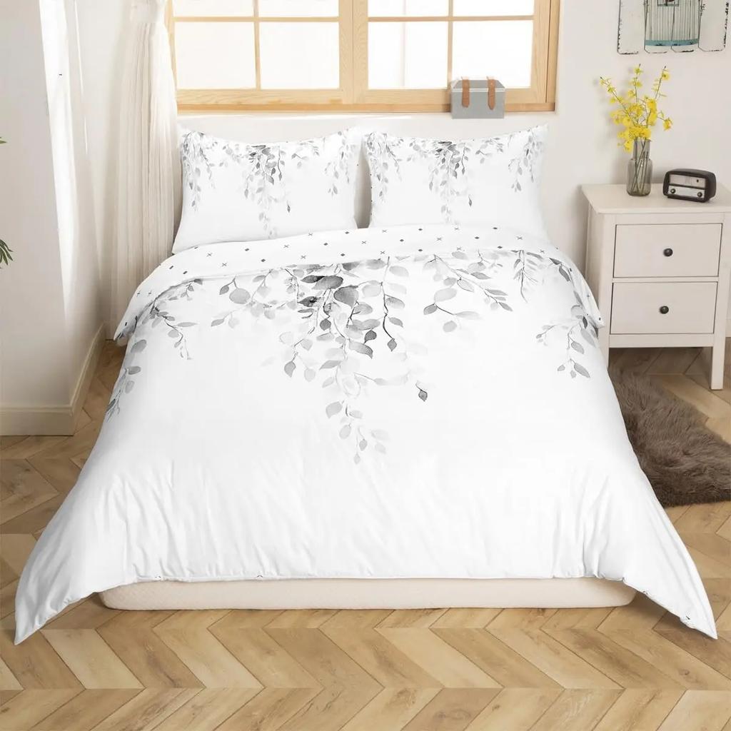 Bettdecke Tuschemalerei Stil Queen King Size Modern Schlicht Aquarell Pflanze Blatt Bettwäsche Set Kinder Erwachsene Damen 3-teiliges Set