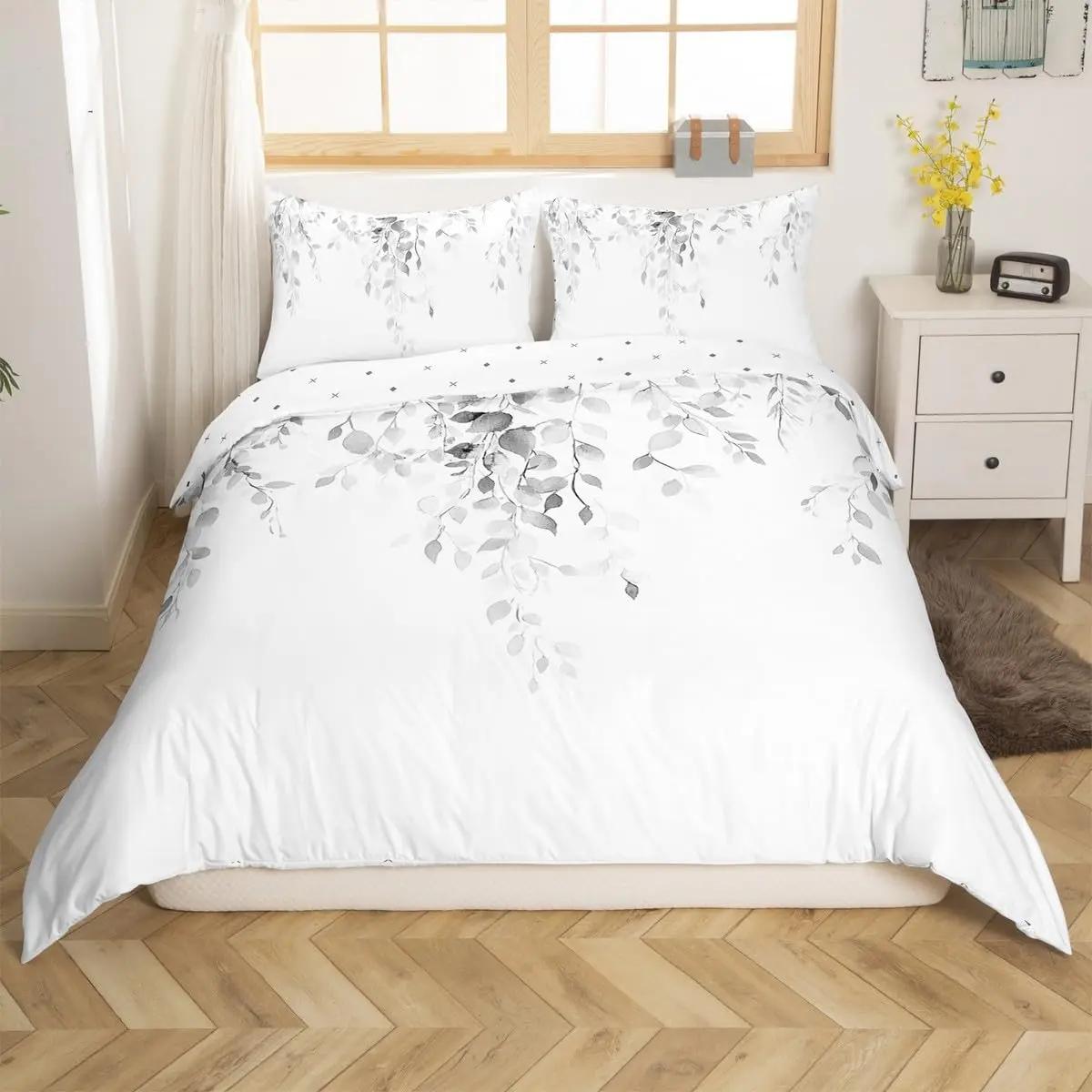 

Ink Painting Style Duvet Cover Queen King Size Modern Simple Watercolor Plant Leaf Bedding Set Kids Adults Women 3 Piece Set EU Twin(135x200cm)