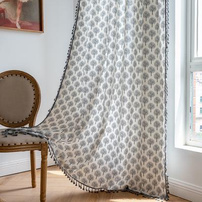 American Country Finished Curtains Beige Translucent Living Room Balcony Bedroom Bay Window Kitchen Curtain