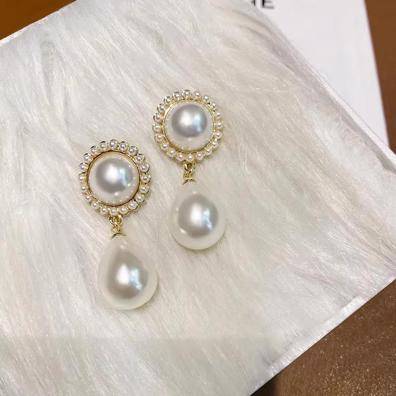 Damen Mädchen Elegante Trendige Wassertropfen Perlenohrringe Einfache Funkelnde Diamantohrringe Temperament Ohrringe