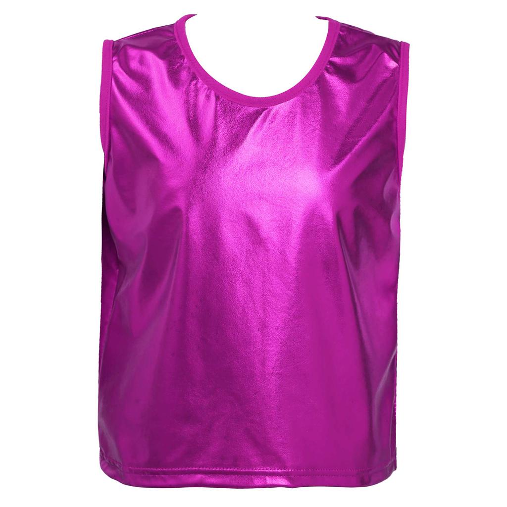 Unisex Kids Dance Vest Sleeveless Round Neck Design Metallic Bronzing Cloth Solid Color Top