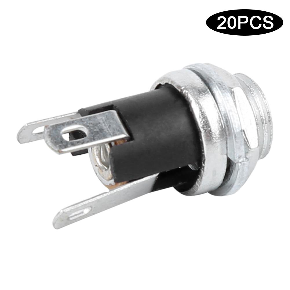 20Pcs DC Power Supply Female Jack Socket W 5.5x2.1MM Thread Nut Panel Mount Connector DC025M