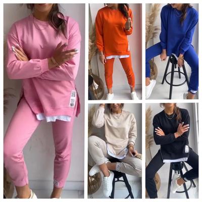 Autumn Patchwork Loose Two Piece Set Women's Fashion Long Sleeve Pullover Suit Casual Hoodie Sports Pencil Pants Outfits
