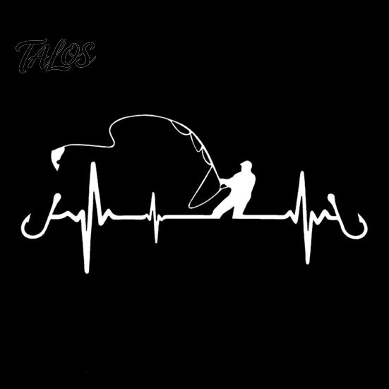 Non Fading Vehicle Decal for Men Fishing Heartbeat Car Sticker Decal, 6.7" X 3.1" Waterproof Vinyl Auto Window No Residue Exterior Body Decoration,