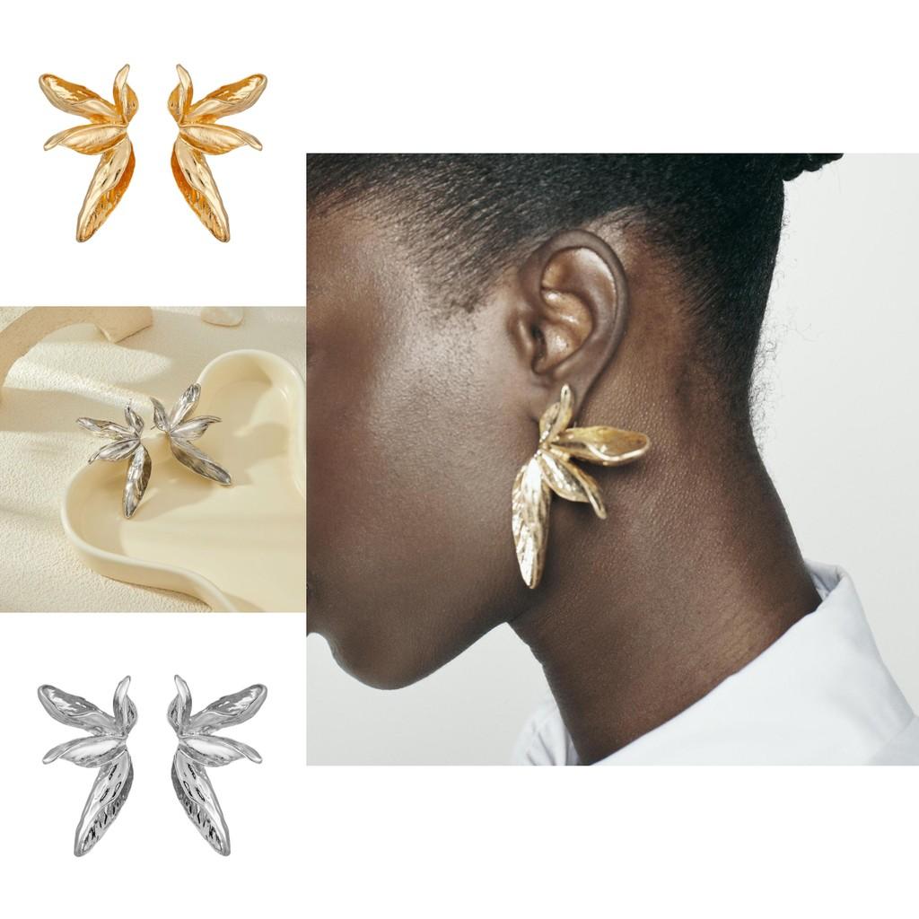 Luxurious Gold And Silver Vintage Floral Leaf Stud Earrings For Women With Plant Motifs