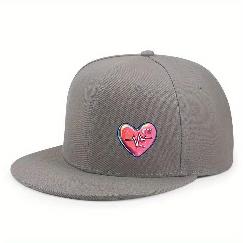 Heartbeat EKG Love Graphic Flat Brim Baseball Cap Polyester Adjustable Casual Snapback for Adults