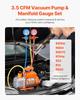 3.5 CFM HVAC Single Stage Rotary Vane Vacuum Pump and Manifold Gauge Kit Compatible with R134a, R22, R12, R502, R502, R410A, R404, and R407C