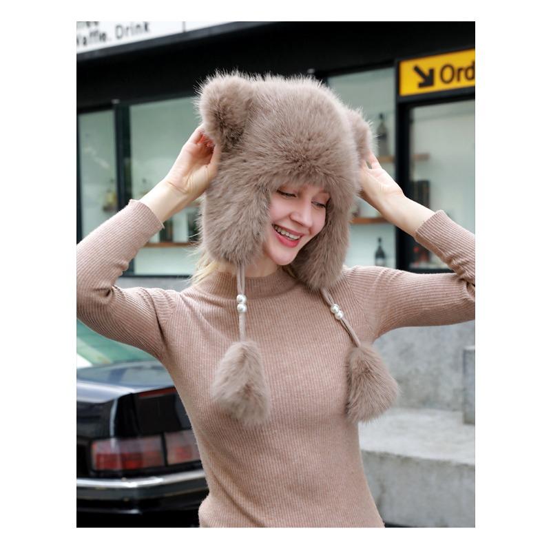 Hatter for kvinner høst og vinter, Stor hodeomkrets, Utendørs sykling, Kuldebeskyttelse, Vintervarme, Ørebeskyttende lue