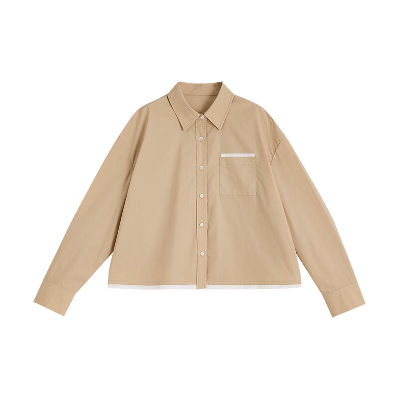 Chuyu Women's Color-Block Faux Two-Piece Cotton Shirt