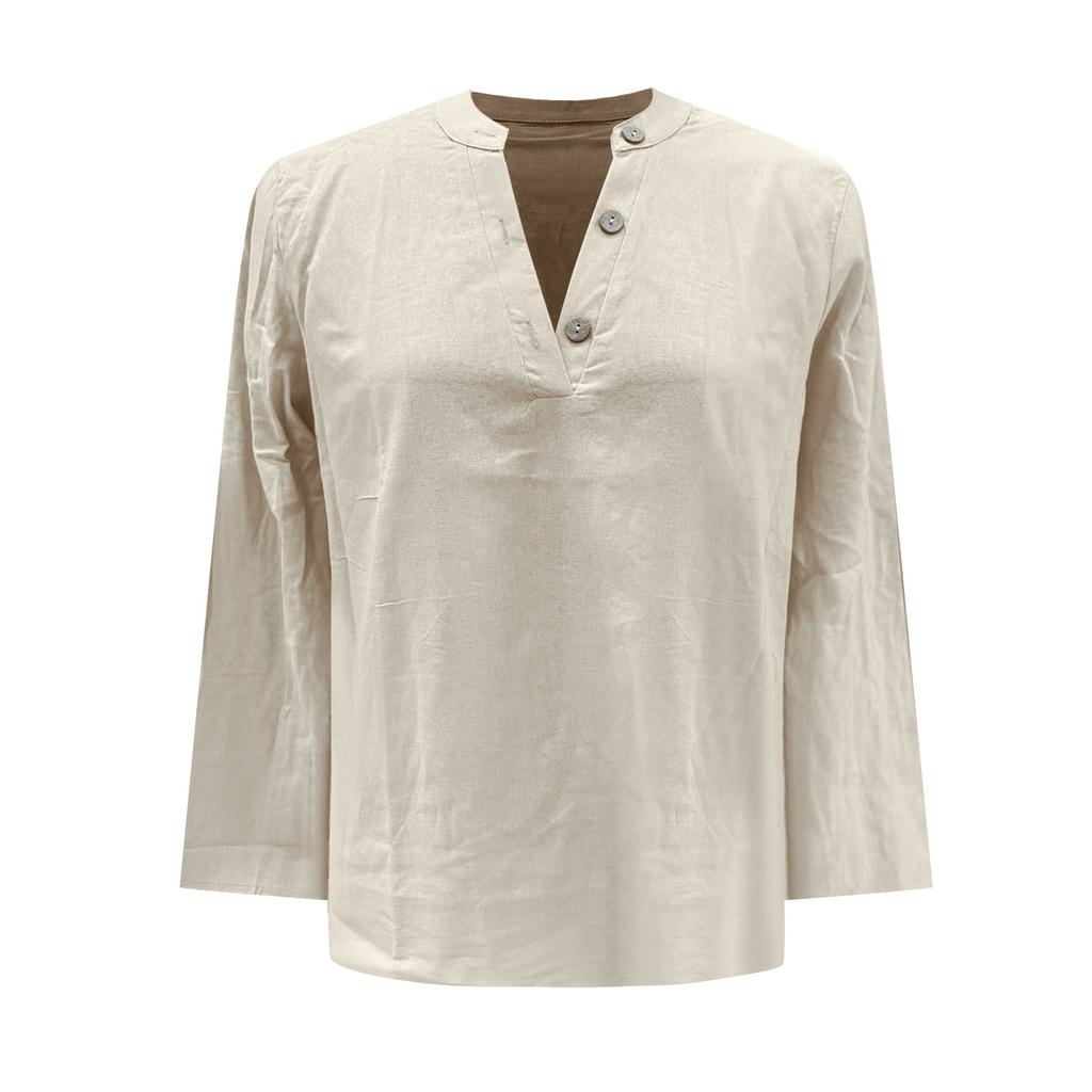 Damenmode Einfarbig Leinen Langarm Freizeitbluse