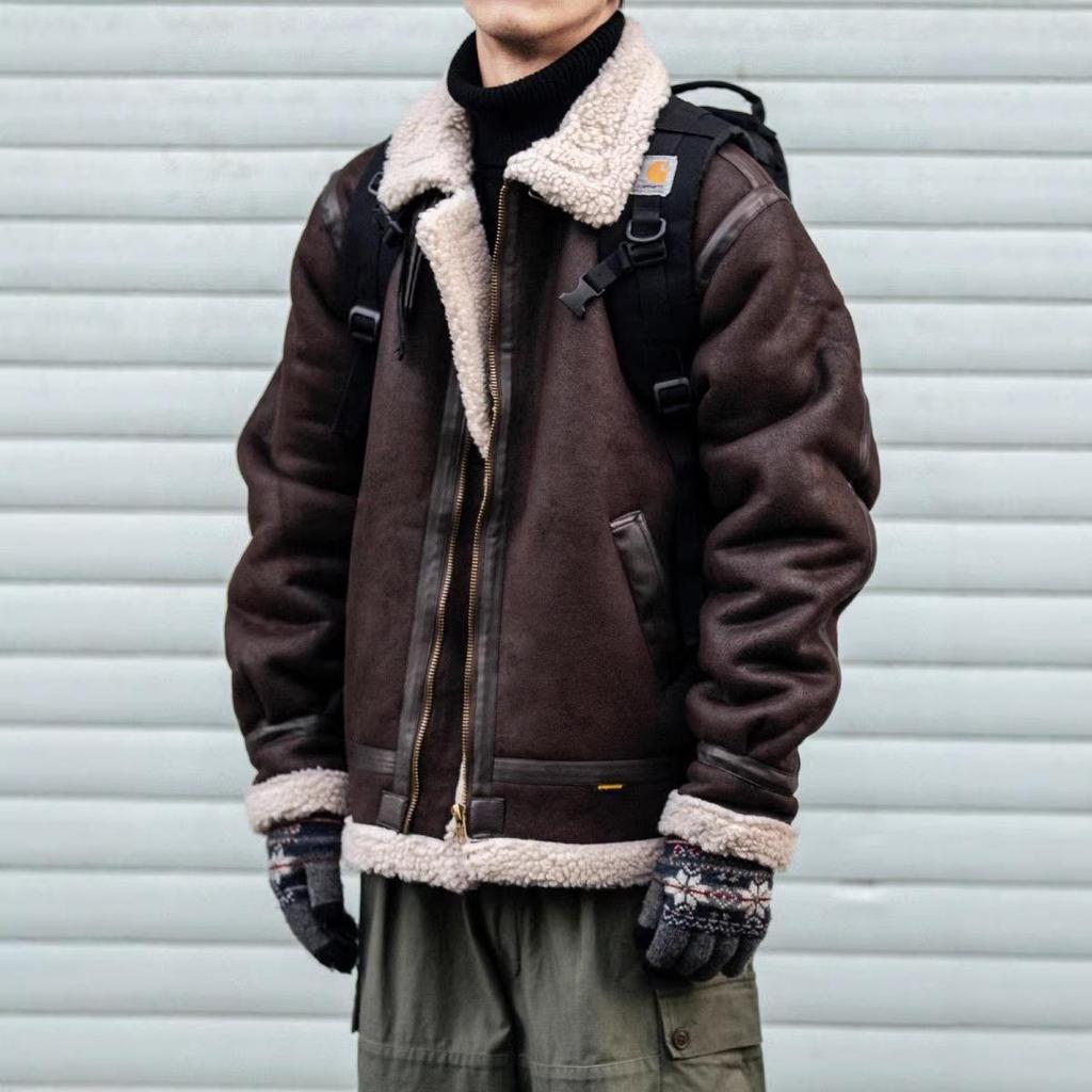 Herren Wildleder Revers Plüsch Pelzgefüttert Motorradjacke - Trendiger Winter Ledermantel