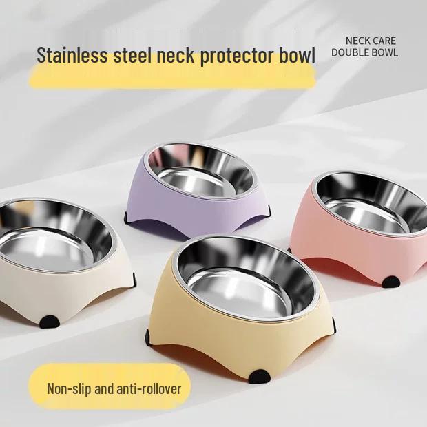 Stainless Steel Pet Bowl (0.74L) - Anti-Spill Design, Supports Cervical Health