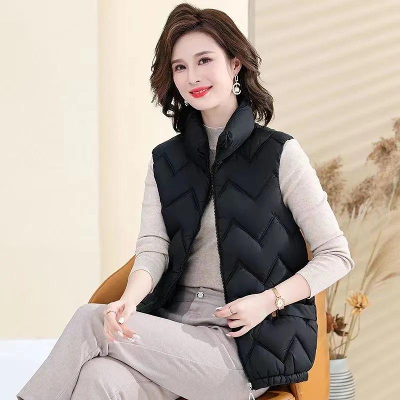 

High-quality down cotton vest women s autumn and winter warm stand-up collar sleeveless vest fashion outer vest jacket 6XL [Recommendation 140--165]