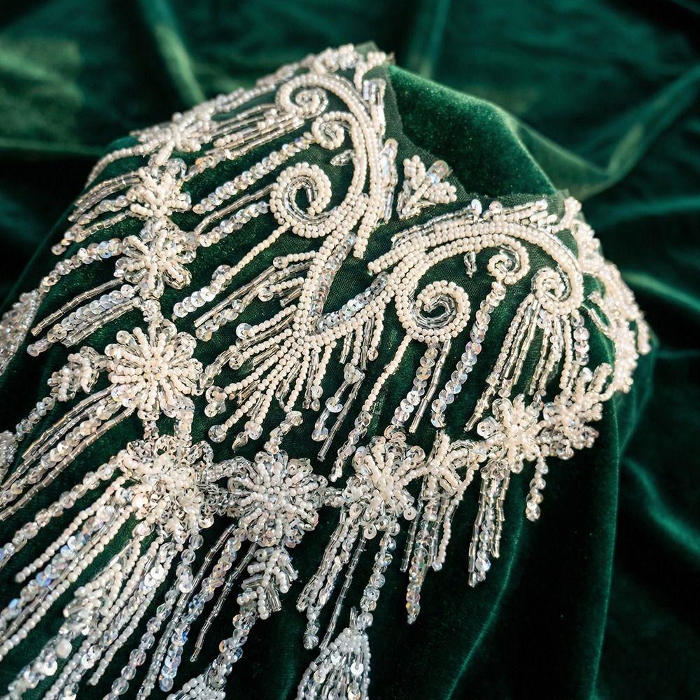 European Style Floral Bead Embroidery Patches White Silver Sequin Beaded Sequins Lace Patch Decorative 3D Flowers
