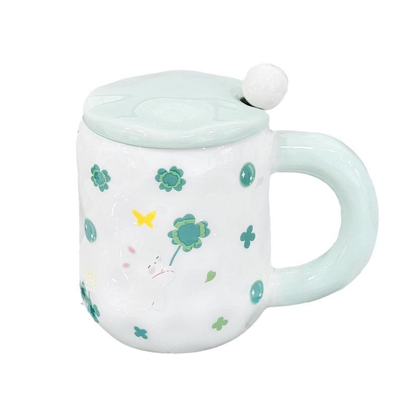 Cartoon Cute Rabbit Coffee Cup with Lid Creative Cup Ceramic Mug Girl Best Friend Home Gift Water Cup