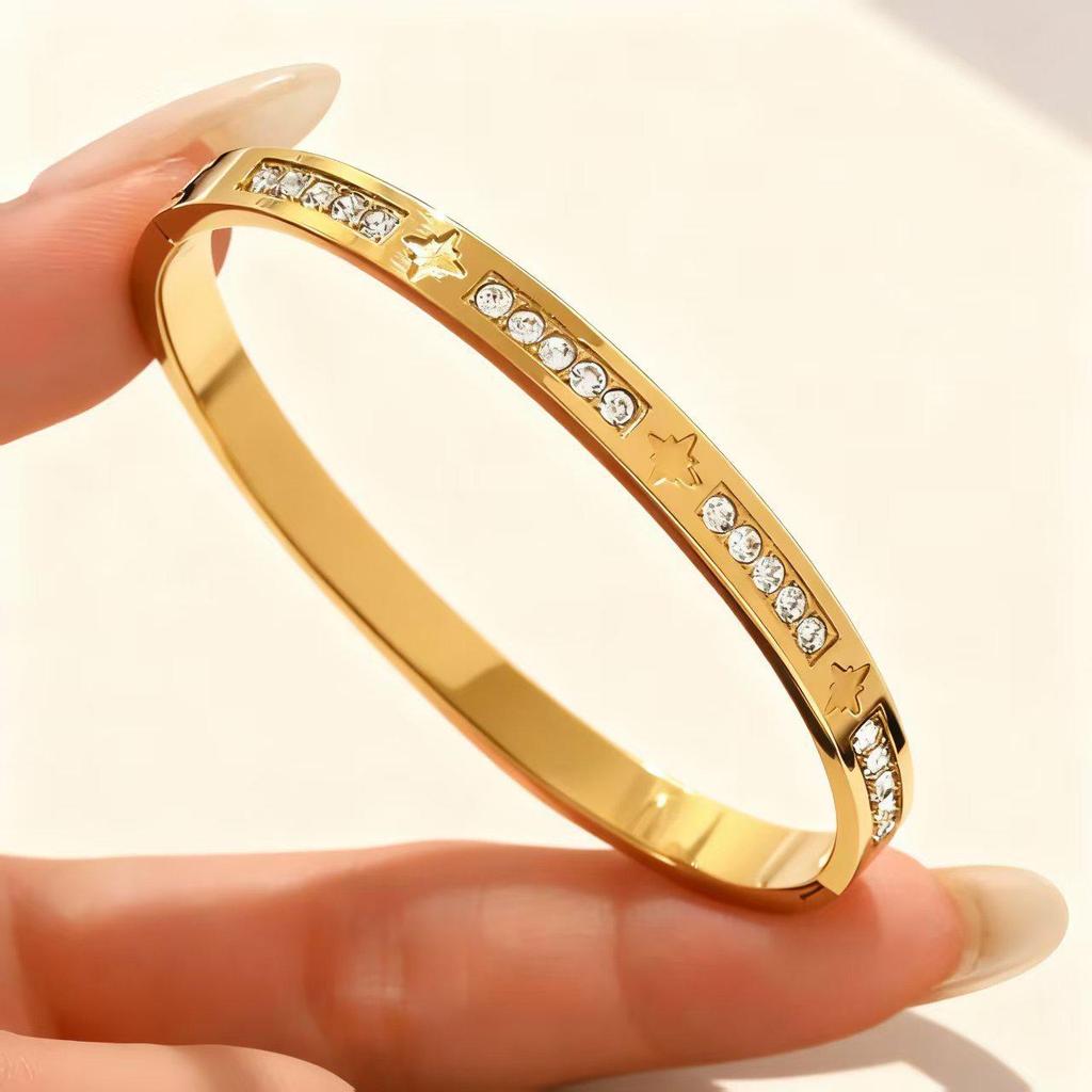 Simple Fashion Roman Numeral Titanium Steel Bracelet with Diamond Inlay for Women - Double Layer Buckle, Colorfast Jewelry