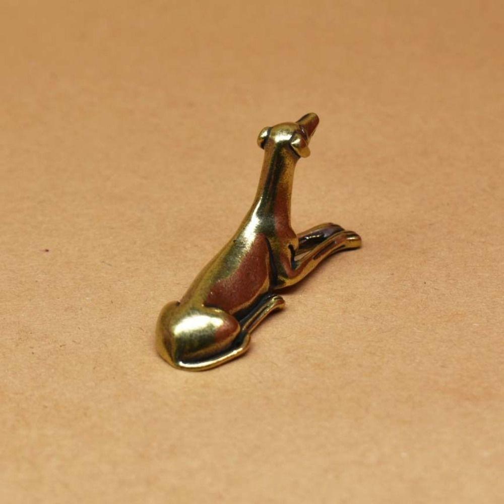 Hand-Carved Brass Greyhound Figurine Exquisite Elegant Zodiac Dog Tea Pet Vintage Antique Finish Miniature Dog Statue