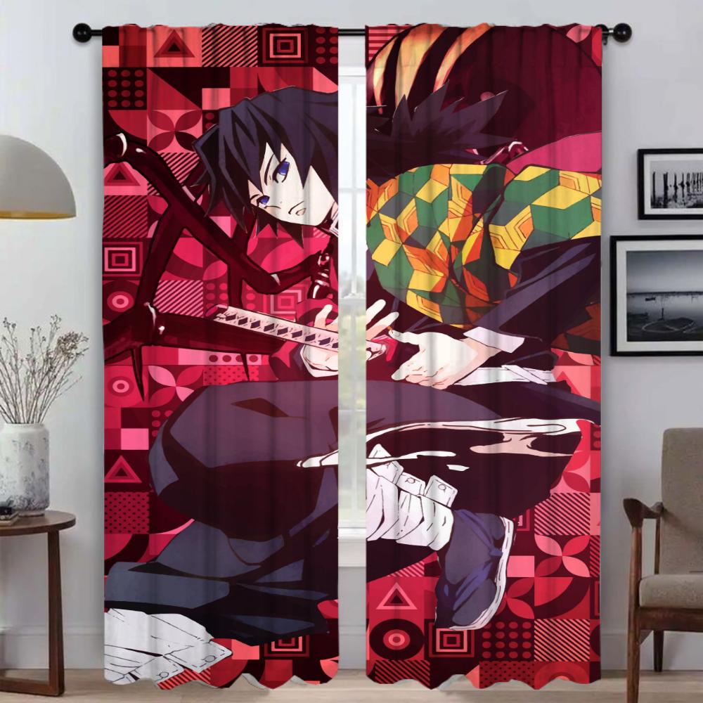Elegant Room Curtains 2 Pieces Demon Slayer Living Room Curtain Home Interior Curtains for Camera Shades Tulle for Bedroom Child