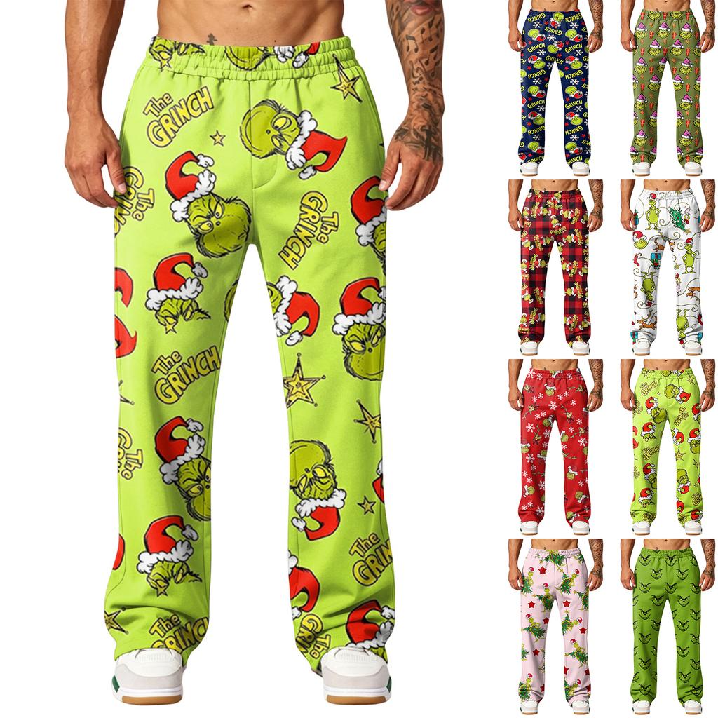 Men's Athletic Sweatpants with Pockets Loose Fit Christmas Print for Jogging and Sports