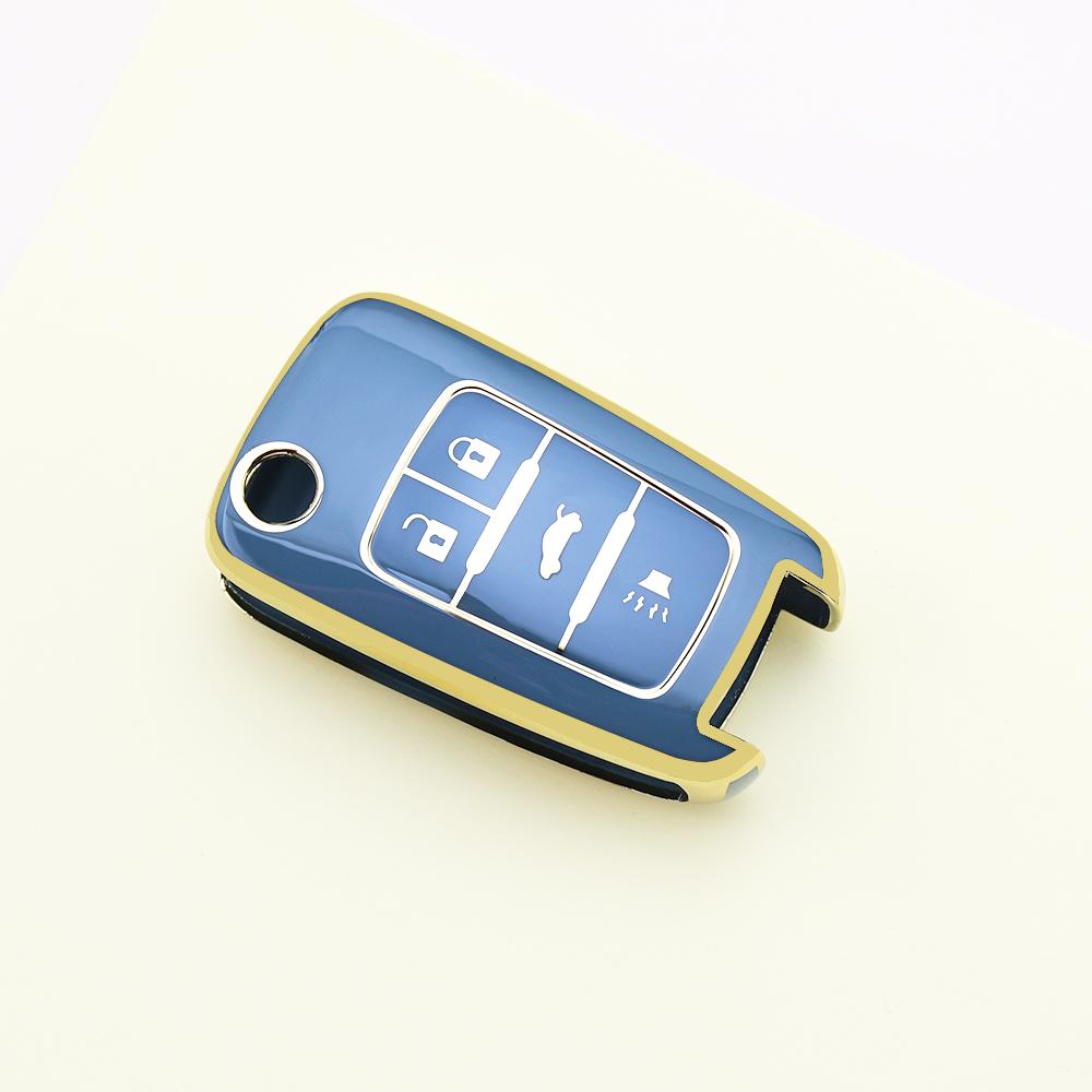 Gold Edge Tpu Car Key Case Cover Keyless Shell Fob Bag For Chevy Equinox Malibu Sonic Gmc Terrai Chevrolet Impala Camaro Cruze