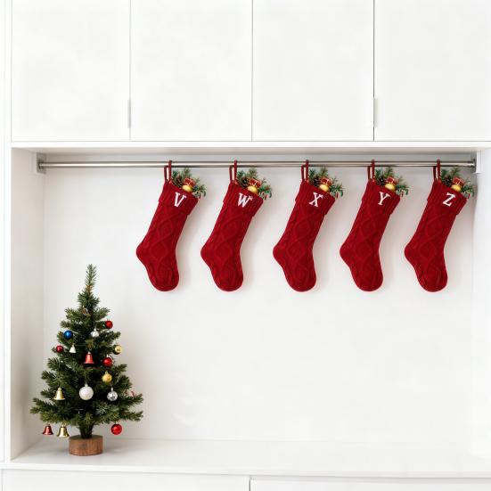 Christmas Stockings with Initials 18 Inches Large Embroidered Letter Christmas Stocking Monogram Knitted Stocking for Famliy Holiday Xmas Tree