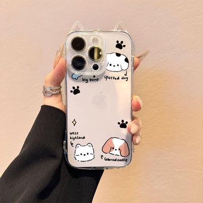 Line Bones Dog Apple Phone Case: Transparent Cat Ears, Precise Cutouts for iPhone 13, 14, 15 Pro/Pro Max