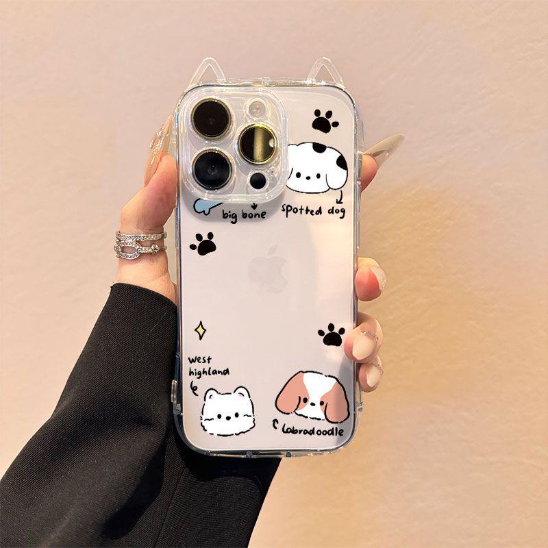 

Чехол для телефона Apple с костями и линиями для собаки: Прозрачные кошачьи ушки, Точные вырезы для iPhone 13, 14, 15 Pro/Pro Max iPhone 17