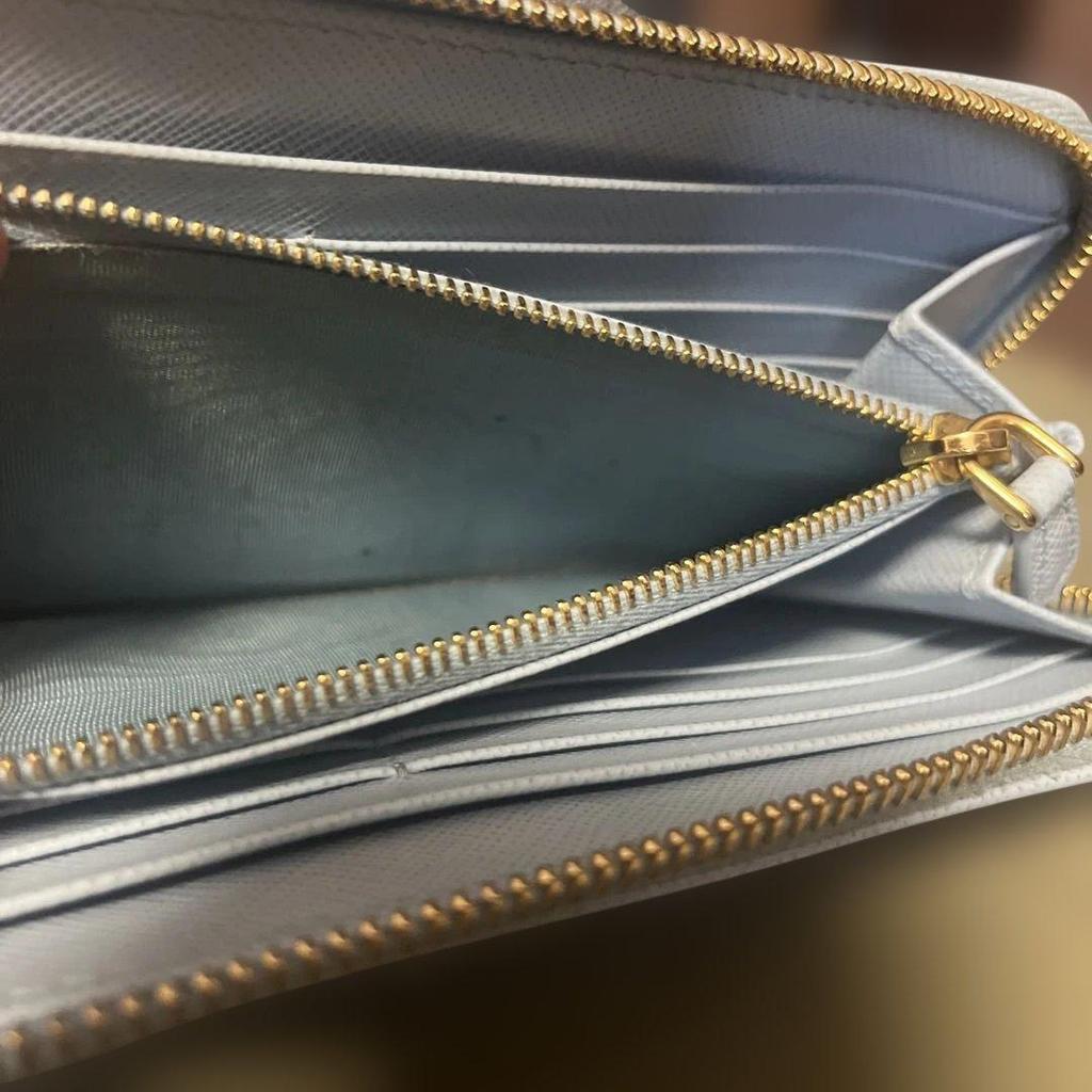 Used PRADA Saffiano Leather Long Wallet Light Blue