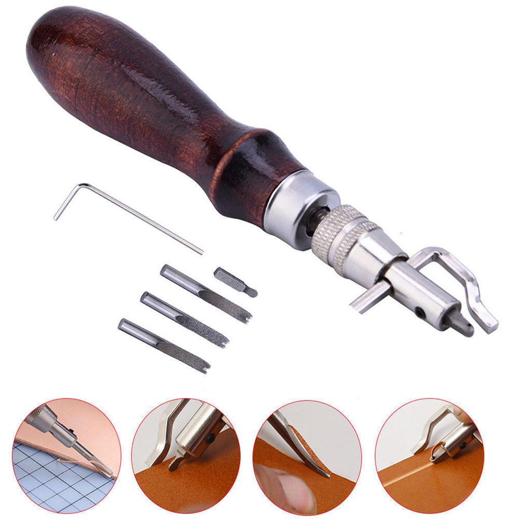 7 1 Leather Groover Tool Leather Cutting Knife Set Wooden Handle Adjustable